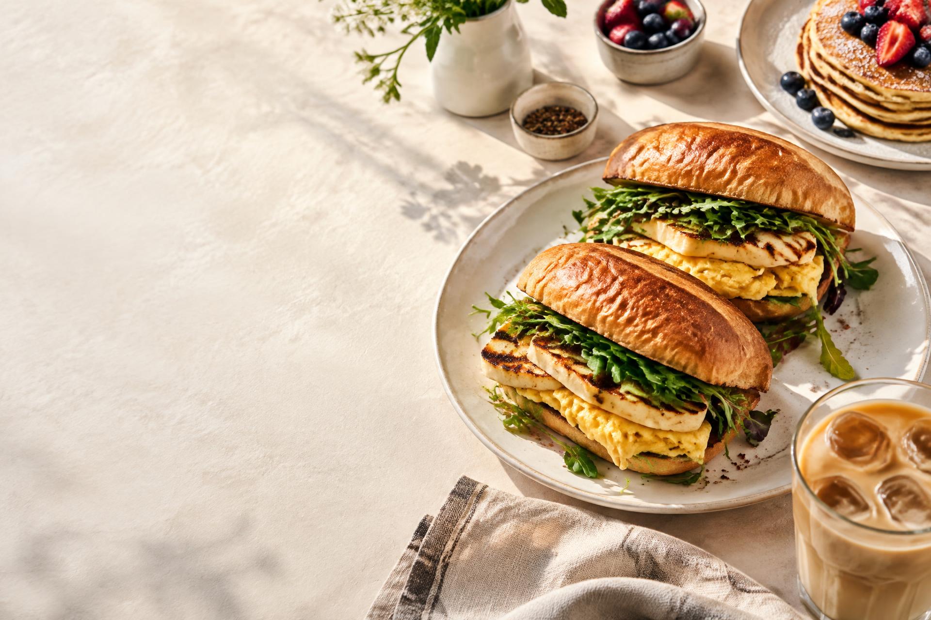 Bullar och islatte på ett frukostbord – inspirationsbild
